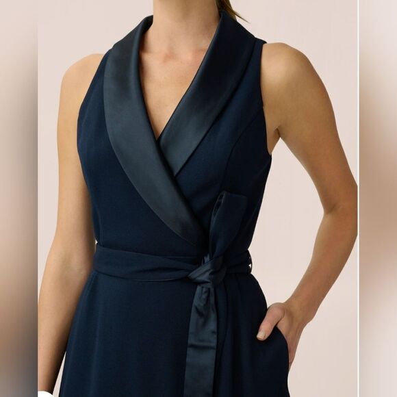 Adrianna Papell Women's Fit & Flare Tuxedo Dress NWT size 8 Midnight Blue - Picture 3 of 6